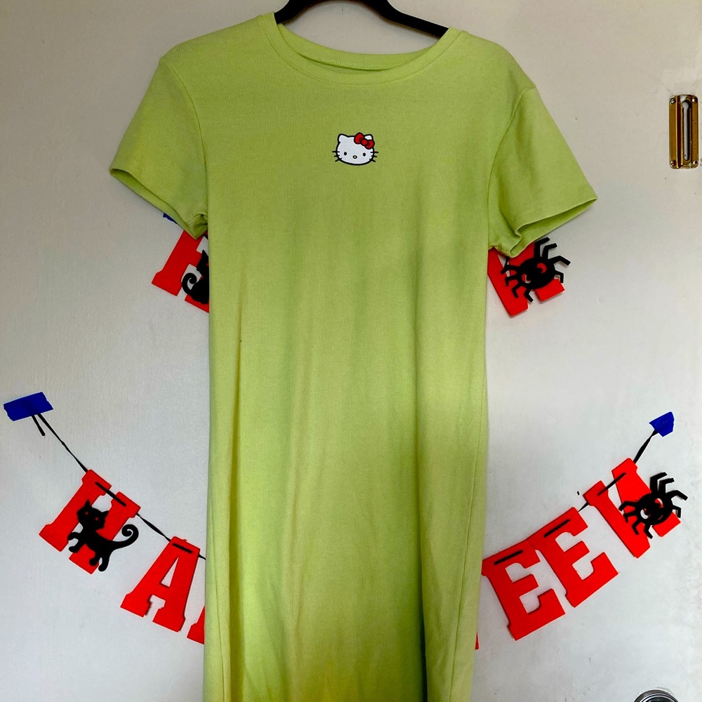 Sanrio Junior Hello Kitty Logo Lime Green Ribbed Dress